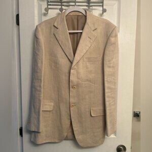 Italian Luciano Barbera 100% Linen Tan Blazer Suite Jacket